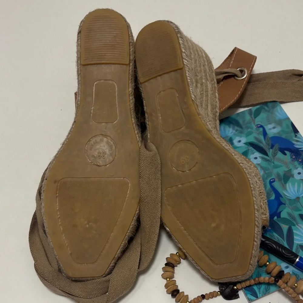 Maypol Spain Tan Espadrille Woven Nude Wedge Sandals Tie Shoes Anthropologie 39